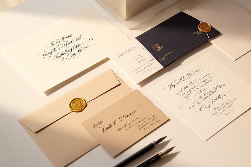 Branding creativo con inviti calligrafici, carta pregiata e dettagli artigianali per rafforzare l'identità visiva