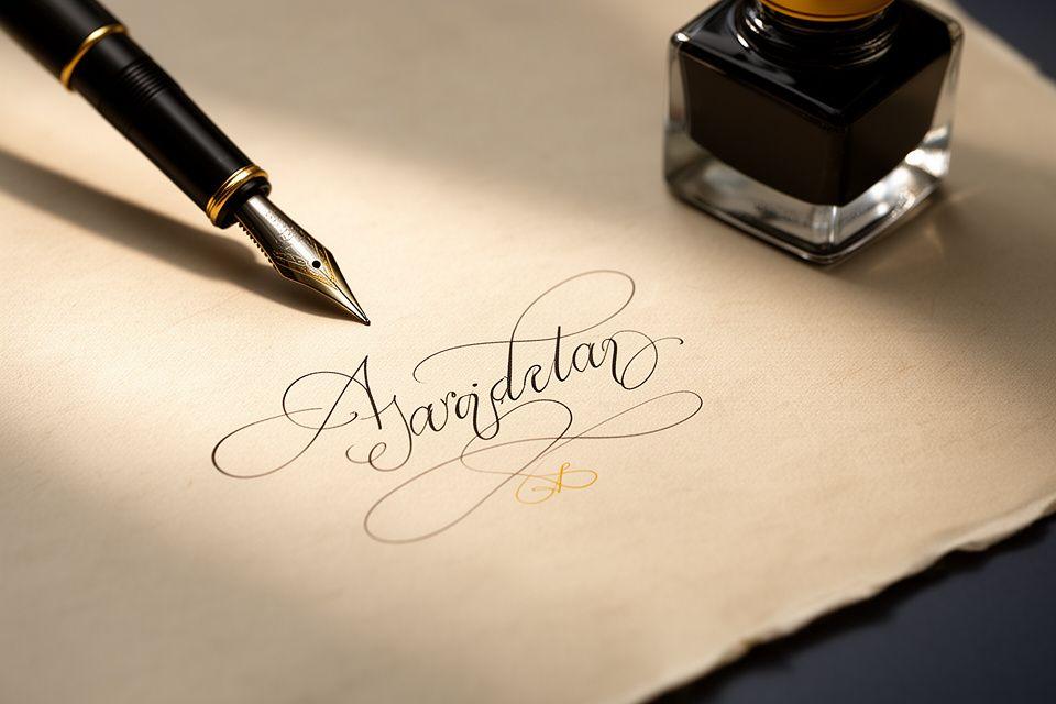 Dettaglio artistico di pennino, inchiostro e carta per l'articolo sulla storia e le tecniche della calligrafia