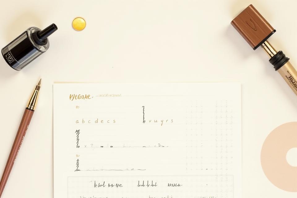 Quaderno di esercizi calligrafici con penna stilografica e tratti ordinati per chi vuole iniziare con la calligrafia