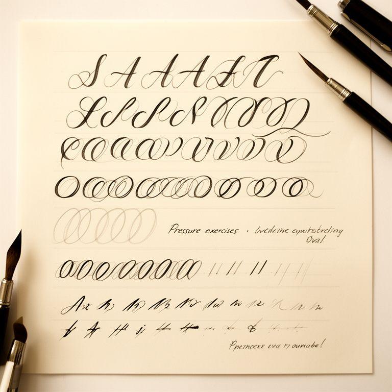 Foglio con esercizi di tratti base calligrafici e linee ripetute per la pratica