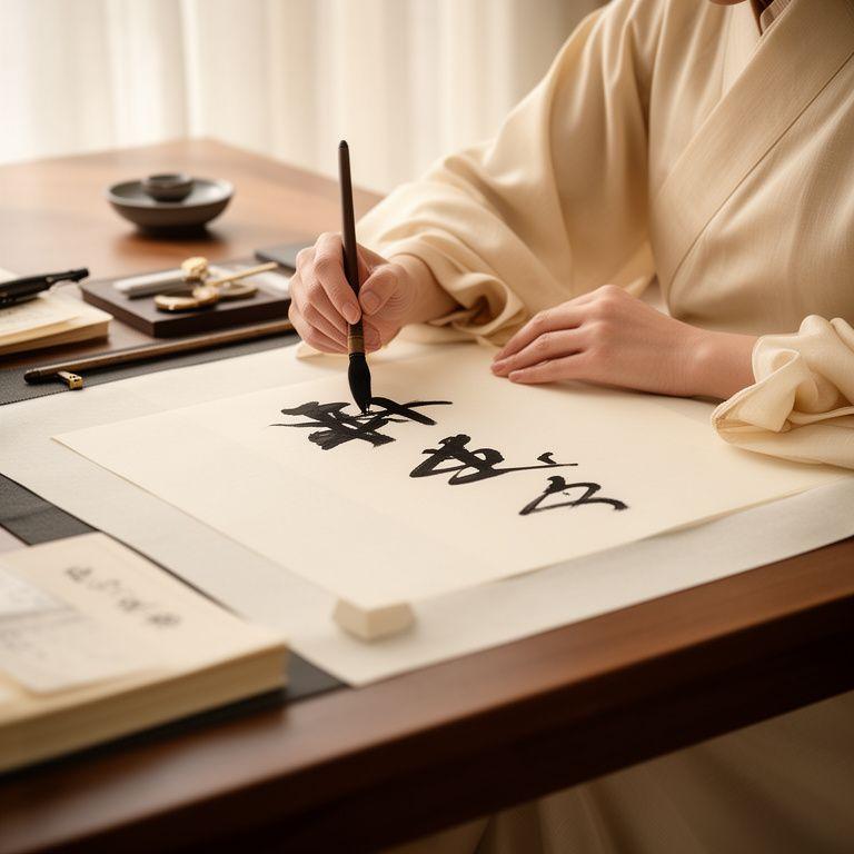Persona che pratica calligrafia con calma su un tavolo luminoso in un ambiente sereno