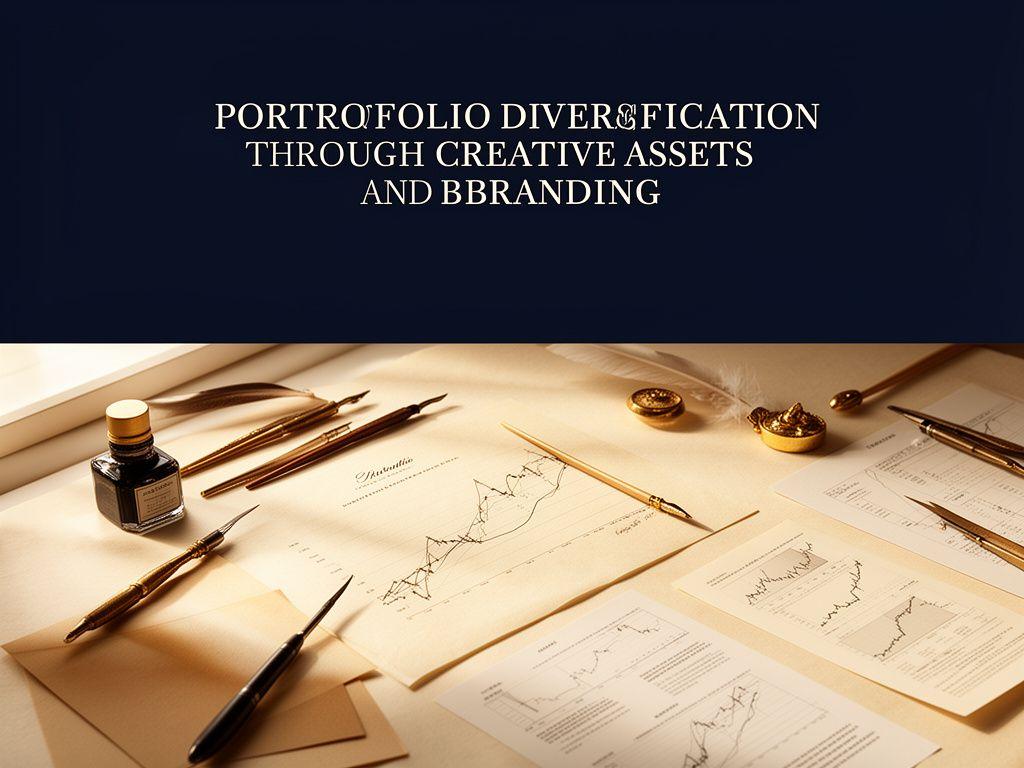 Composizione elegante con strumenti di calligrafia, grafici finanziari e dettagli dorati per la diversificazione del portfolio