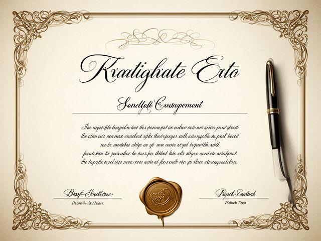 Certificato calligrafico con firma artistica e bordi decorativi